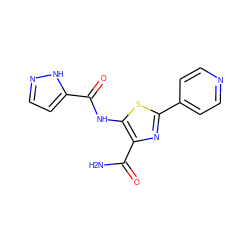 NC(=O)c1nc(-c2ccncc2)sc1NC(=O)c1ccn[nH]1 ZINC000207639025