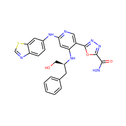 NC(=O)c1nnc(-c2cnc(Nc3ccc4ncsc4c3)cc2N[C@H](CO)Cc2ccccc2)o1 ZINC001772574512