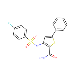 NC(=O)c1sc(-c2ccccc2)cc1NS(=O)(=O)c1ccc(F)cc1 ZINC000001026328