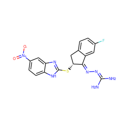 NC(N)=N/N=C1\c2cc(F)ccc2C[C@H]1Sc1nc2cc([N+](=O)[O-])ccc2[nH]1 ZINC000043068078