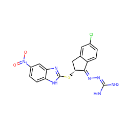 NC(N)=N/N=C1\c2ccc(Cl)cc2C[C@H]1Sc1nc2cc([N+](=O)[O-])ccc2[nH]1 ZINC000043059086