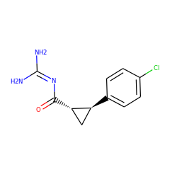 NC(N)=NC(=O)[C@H]1C[C@@H]1c1ccc(Cl)cc1 ZINC000013864209