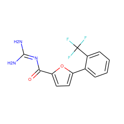 NC(N)=NC(=O)c1ccc(-c2ccccc2C(F)(F)F)o1 ZINC000013642639