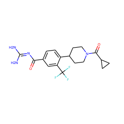 NC(N)=NC(=O)c1ccc(C2CCN(C(=O)C3CC3)CC2)c(C(F)(F)F)c1 ZINC000095556969