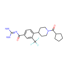 NC(N)=NC(=O)c1ccc(C2CCN(C(=O)C3CCCC3)CC2)c(C(F)(F)F)c1 ZINC000095555252