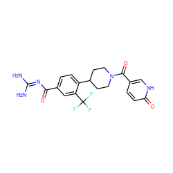 NC(N)=NC(=O)c1ccc(C2CCN(C(=O)c3ccc(=O)[nH]c3)CC2)c(C(F)(F)F)c1 ZINC000095554771