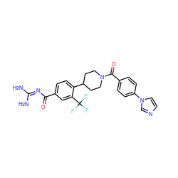 NC(N)=NC(=O)c1ccc(C2CCN(C(=O)c3ccc(-n4ccnc4)cc3)CC2)c(C(F)(F)F)c1 ZINC000095556684