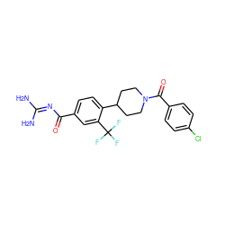 NC(N)=NC(=O)c1ccc(C2CCN(C(=O)c3ccc(Cl)cc3)CC2)c(C(F)(F)F)c1 ZINC000095554885