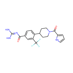 NC(N)=NC(=O)c1ccc(C2CCN(C(=O)c3ccc[nH]3)CC2)c(C(F)(F)F)c1 ZINC000095552318