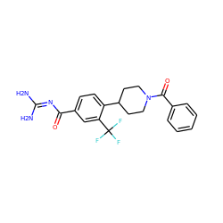 NC(N)=NC(=O)c1ccc(C2CCN(C(=O)c3ccccc3)CC2)c(C(F)(F)F)c1 ZINC000095557221