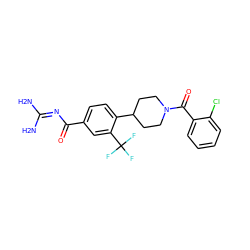 NC(N)=NC(=O)c1ccc(C2CCN(C(=O)c3ccccc3Cl)CC2)c(C(F)(F)F)c1 ZINC000095555279