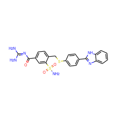 NC(N)=NC(=O)c1ccc(CSc2ccc(-c3nc4ccccc4[nH]3)cc2)c(S(N)(=O)=O)c1 ZINC000028819123