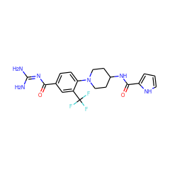 NC(N)=NC(=O)c1ccc(N2CCC(NC(=O)c3ccc[nH]3)CC2)c(C(F)(F)F)c1 ZINC000095557322