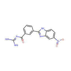 NC(N)=NC(=O)c1cccc(-c2nc3cc([N+](=O)[O-])ccc3[nH]2)c1 ZINC000028819102