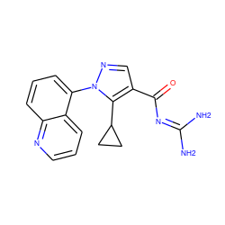 NC(N)=NC(=O)c1cnn(-c2cccc3ncccc23)c1C1CC1 ZINC000003933046