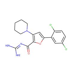 NC(N)=NC(=O)c1oc(-c2cc(Cl)ccc2Cl)cc1N1CCCCC1 ZINC000028822476