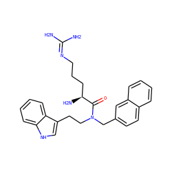 NC(N)=NCCC[C@H](N)C(=O)N(CCc1c[nH]c2ccccc12)Cc1ccc2ccccc2c1 ZINC000013440126