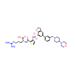 NC(N)=NCCC[C@H](NC(=O)c1sccc1NS(=O)(=O)c1cc(-c2cccc(CN3CCC(N4CCOCC4)CC3)c2)cc2c1OCC2)C(=O)O ZINC000198342954