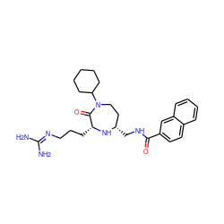 NC(N)=NCCC[C@H]1N[C@@H](CNC(=O)c2ccc3ccccc3c2)CCN(C2CCCCC2)C1=O ZINC000206908548