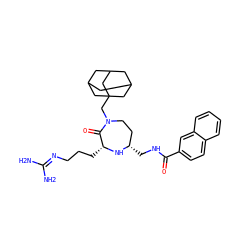 NC(N)=NCCC[C@H]1N[C@@H](CNC(=O)c2ccc3ccccc3c2)CCN(CC23CC4CC(CC(C4)C2)C3)C1=O ZINC000206905988