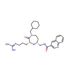 NC(N)=NCCC[C@H]1N[C@@H](CNC(=O)c2cnc3ccccc3c2)CCN(CC2CCCCC2)C1=O ZINC000216600442