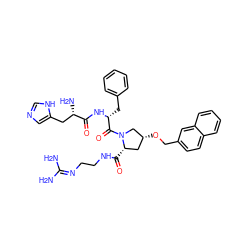 NC(N)=NCCNC(=O)[C@H]1C[C@@H](OCc2ccc3ccccc3c2)CN1C(=O)[C@@H](Cc1ccccc1)NC(=O)[C@@H](N)Cc1cnc[nH]1 ZINC000049938233