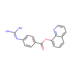 NC(N)=Nc1ccc(C(=O)Oc2cccc3cccnc23)cc1 ZINC000005846183