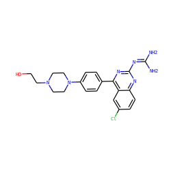 NC(N)=Nc1nc(-c2ccc(N3CCN(CCO)CC3)cc2)c2cc(Cl)ccc2n1 ZINC000167277604