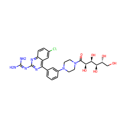 NC(N)=Nc1nc(-c2cccc(N3CCN(C(=O)[C@H](O)[C@@H](O)[C@H](O)[C@H](O)CO)CC3)c2)c2cc(Cl)ccc2n1 ZINC000166921191