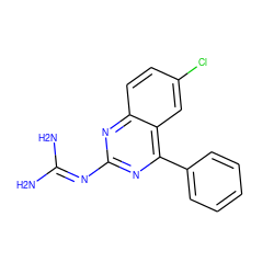 NC(N)=Nc1nc(-c2ccccc2)c2cc(Cl)ccc2n1 ZINC000012481949