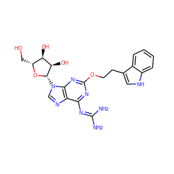 NC(N)=Nc1nc(OCCc2c[nH]c3ccccc23)nc2c1ncn2[C@@H]1O[C@H](CO)[C@@H](O)[C@H]1O ZINC000060247431