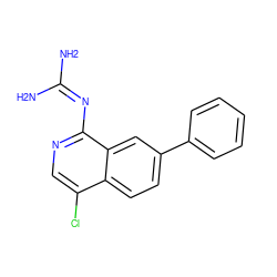 NC(N)=Nc1ncc(Cl)c2ccc(-c3ccccc3)cc12 ZINC000026974472