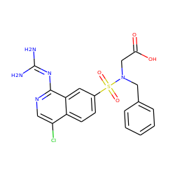 NC(N)=Nc1ncc(Cl)c2ccc(S(=O)(=O)N(CC(=O)O)Cc3ccccc3)cc12 ZINC000014960756