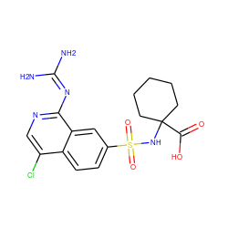 NC(N)=Nc1ncc(Cl)c2ccc(S(=O)(=O)NC3(C(=O)O)CCCCC3)cc12 ZINC000014960800