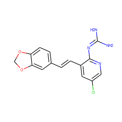 NC(N)=Nc1ncc(Cl)cc1/C=C/c1ccc2c(c1)OCO2 ZINC000013436575