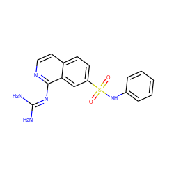 NC(N)=Nc1nccc2ccc(S(=O)(=O)Nc3ccccc3)cc12 ZINC000014960704