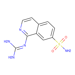 NC(N)=Nc1nccc2ccc(S(N)(=O)=O)cc12 ZINC000014960700