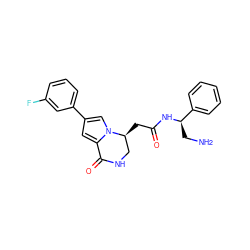 NC[C@@H](NC(=O)C[C@H]1CNC(=O)c2cc(-c3cccc(F)c3)cn21)c1ccccc1 ZINC000068204250