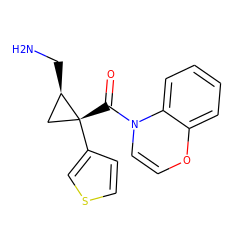 NC[C@@H]1C[C@@]1(C(=O)N1C=COc2ccccc21)c1ccsc1 ZINC000029042656