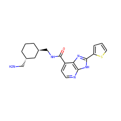 NC[C@@H]1CCC[C@@H](CNC(=O)c2ccnc3[nH]c(-c4cccs4)nc23)C1 ZINC000145117290