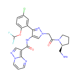 NC[C@@H]1CCCN1C(=O)Cn1cc(NC(=O)c2cnn3cccnc23)c(-c2cc(Cl)ccc2OC(F)F)n1 ZINC001772615082