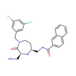 NC[C@@H]1N[C@H](CNC(=O)c2ccc3ccccc3c2)CCN(Cc2cc(Cl)cc(Cl)c2)C1=O ZINC000118693483