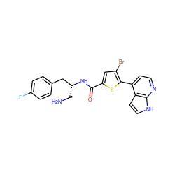 NC[C@H](Cc1ccc(F)cc1)NC(=O)c1cc(Br)c(-c2ccnc3[nH]ccc23)s1 ZINC000040974547