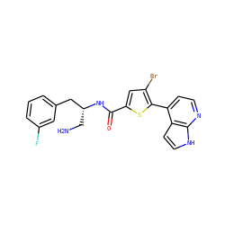 NC[C@H](Cc1cccc(F)c1)NC(=O)c1cc(Br)c(-c2ccnc3[nH]ccc23)s1 ZINC000040429080