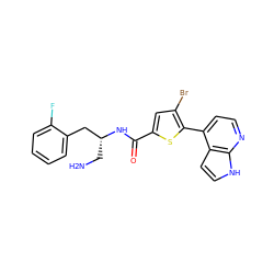 NC[C@H](Cc1ccccc1F)NC(=O)c1cc(Br)c(-c2ccnc3[nH]ccc23)s1 ZINC000040975216