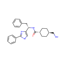 NC[C@H]1CC[C@H](C(=O)N[C@@H](Cc2ccccc2)c2c[nH]c(-c3ccccc3)n2)CC1 ZINC000299840947