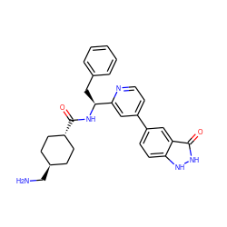 NC[C@H]1CC[C@H](C(=O)N[C@@H](Cc2ccccc2)c2cc(-c3ccc4[nH][nH]c(=O)c4c3)ccn2)CC1 ZINC000653724765