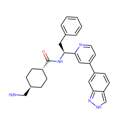 NC[C@H]1CC[C@H](C(=O)N[C@@H](Cc2ccccc2)c2cc(-c3ccc4c[nH]nc4c3)ccn2)CC1 ZINC000653721785