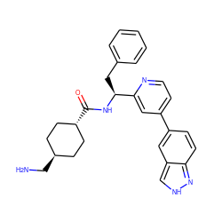 NC[C@H]1CC[C@H](C(=O)N[C@@H](Cc2ccccc2)c2cc(-c3ccc4n[nH]cc4c3)ccn2)CC1 ZINC000653724715