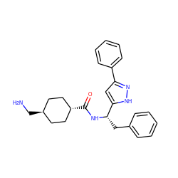 NC[C@H]1CC[C@H](C(=O)N[C@@H](Cc2ccccc2)c2cc(-c3ccccc3)n[nH]2)CC1 ZINC000299837004